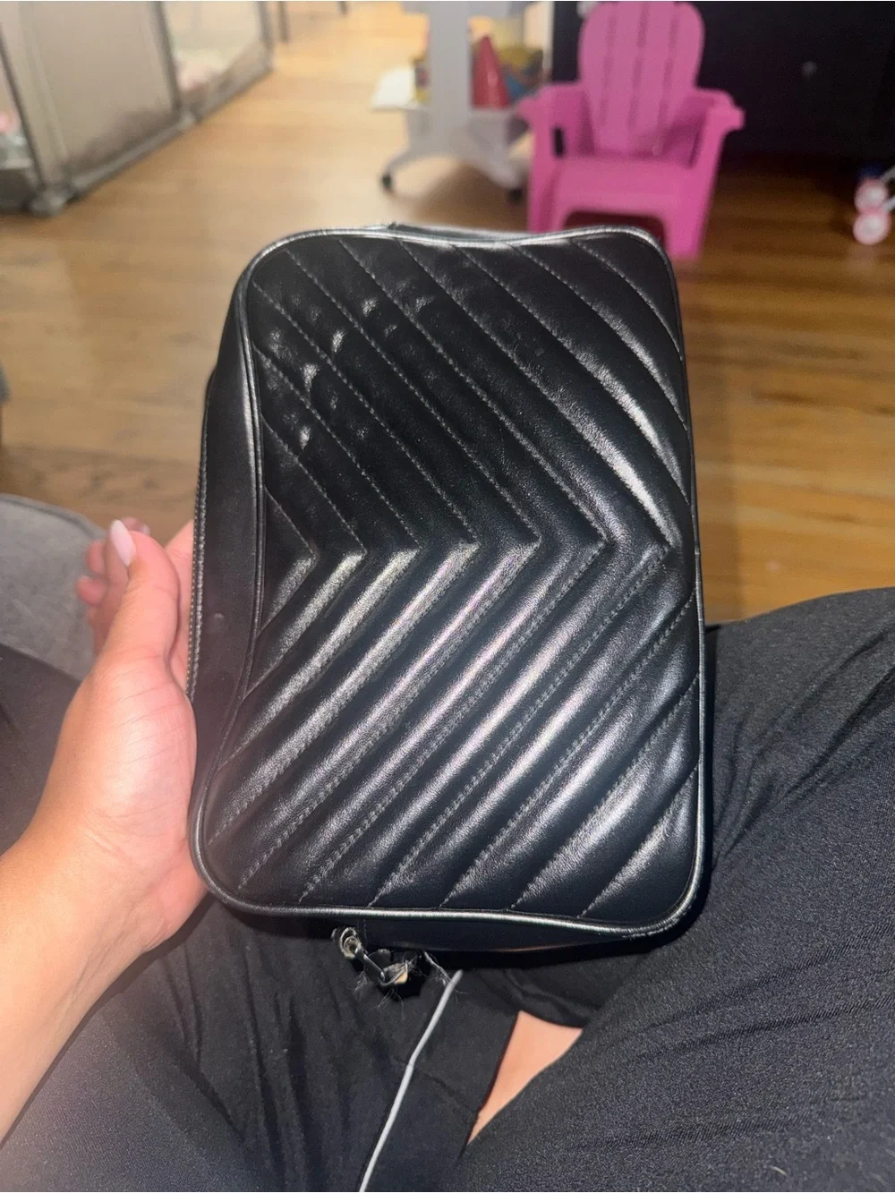 Saint Laurent Black Chevron Quilted Leather Camera Bag